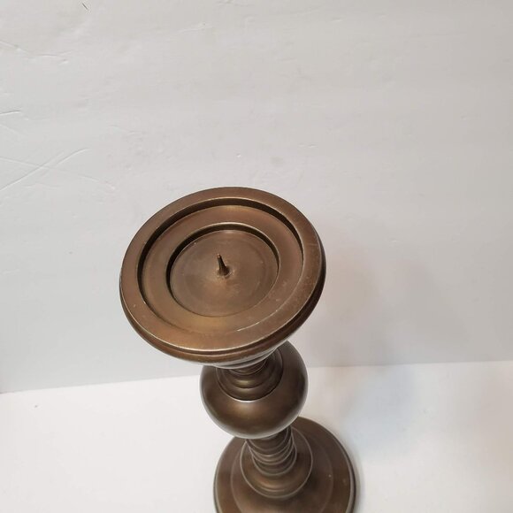 Havertys Bronze Metal Candle Holder, 18" Tall, Elegant Design Classic Pillar - Picture 3 of 5